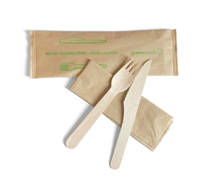 PAC TRADING Coated Wooden Fork Knife Napkin Set 400set/ctn