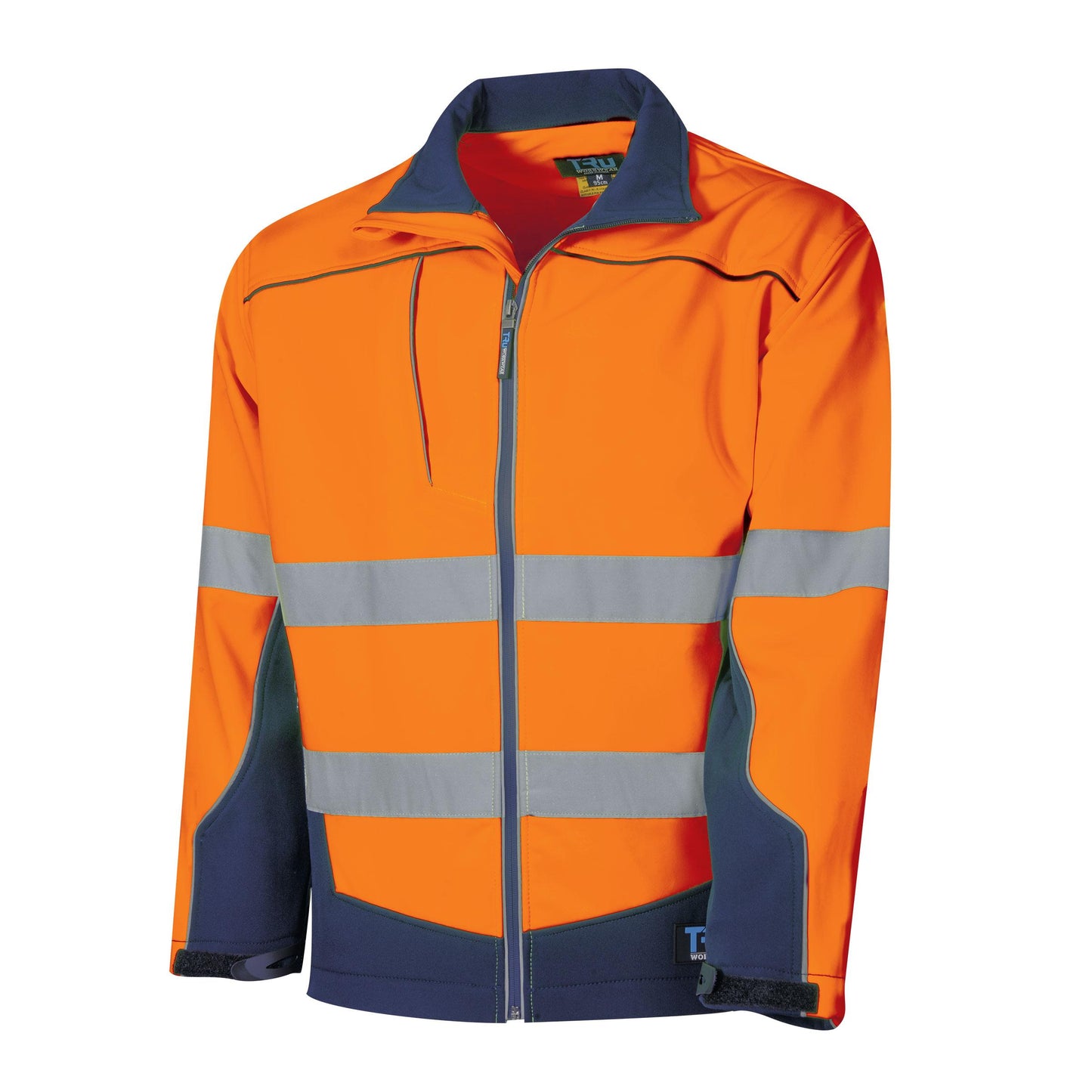 Tru Workwear Soft Shell Two Tone Jacket with Piping and TRuVis Reflective Tape Orange Navy Large