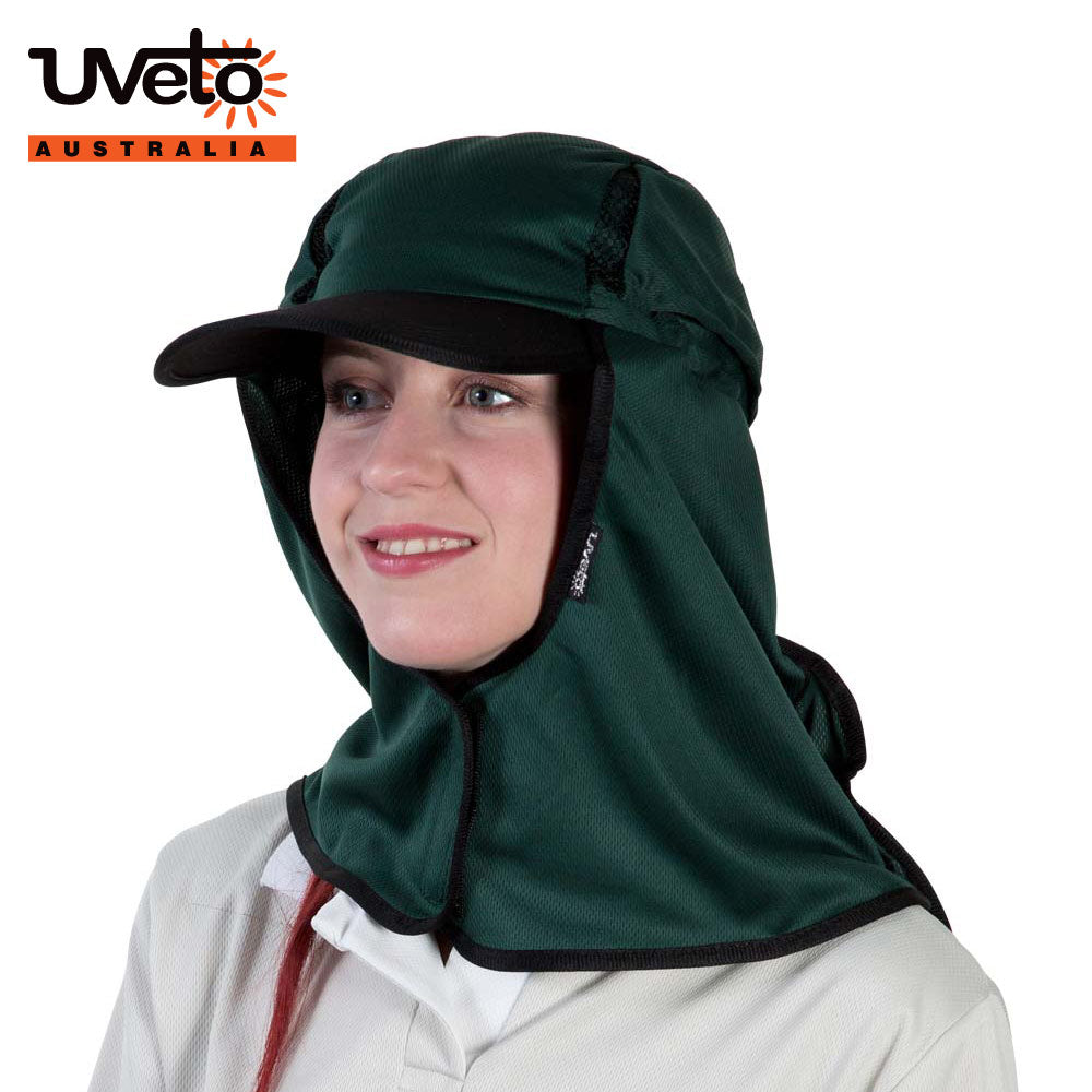 UVETO AUSTRALIA KALAHARI HAT Providing excellent protection from the sun, the Kalahari Hat features a additional neck and face coverage UPF 50+ BOTTLE GREEN
