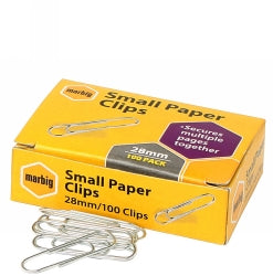 PAPER CLIPS MARBIG 28MM SMALL ROUND CHROME PK100 X 10