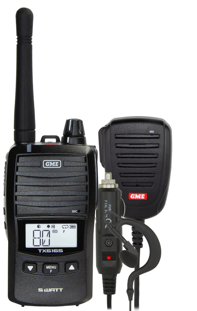 GME 5/1 Watt UHF CB Handheld Radio including Accessories Black