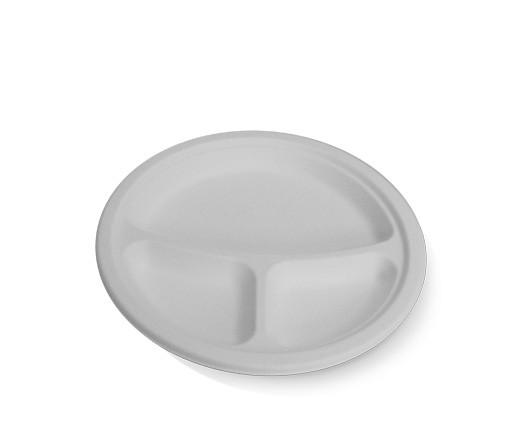 Sugarcane Round Plate 9”/3 compartment 500pc/ctn