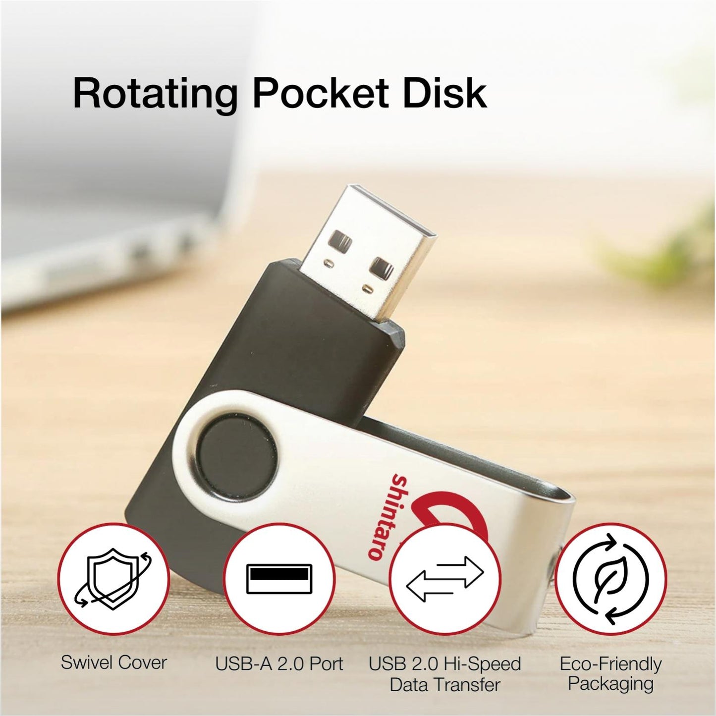Shintaro 16GB Rotating USB 2.0 Pocket Disk - High-Speed Portable Storage, Reliable Data Transfer