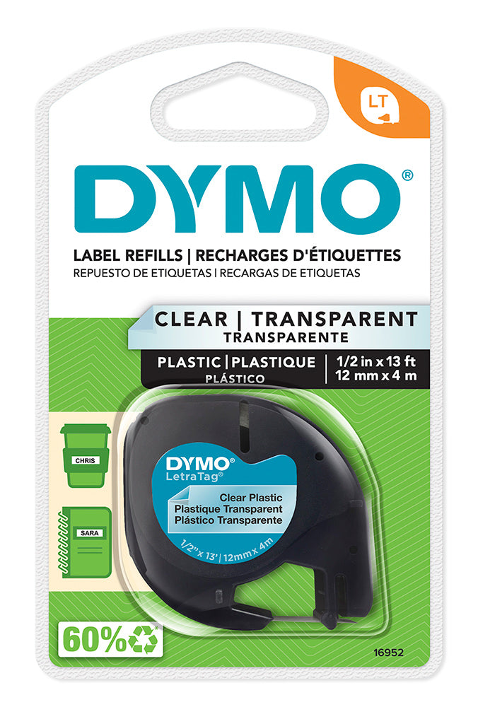 LABEL TAPE DYMO LETRA-TAG PLASTIC CLEAR