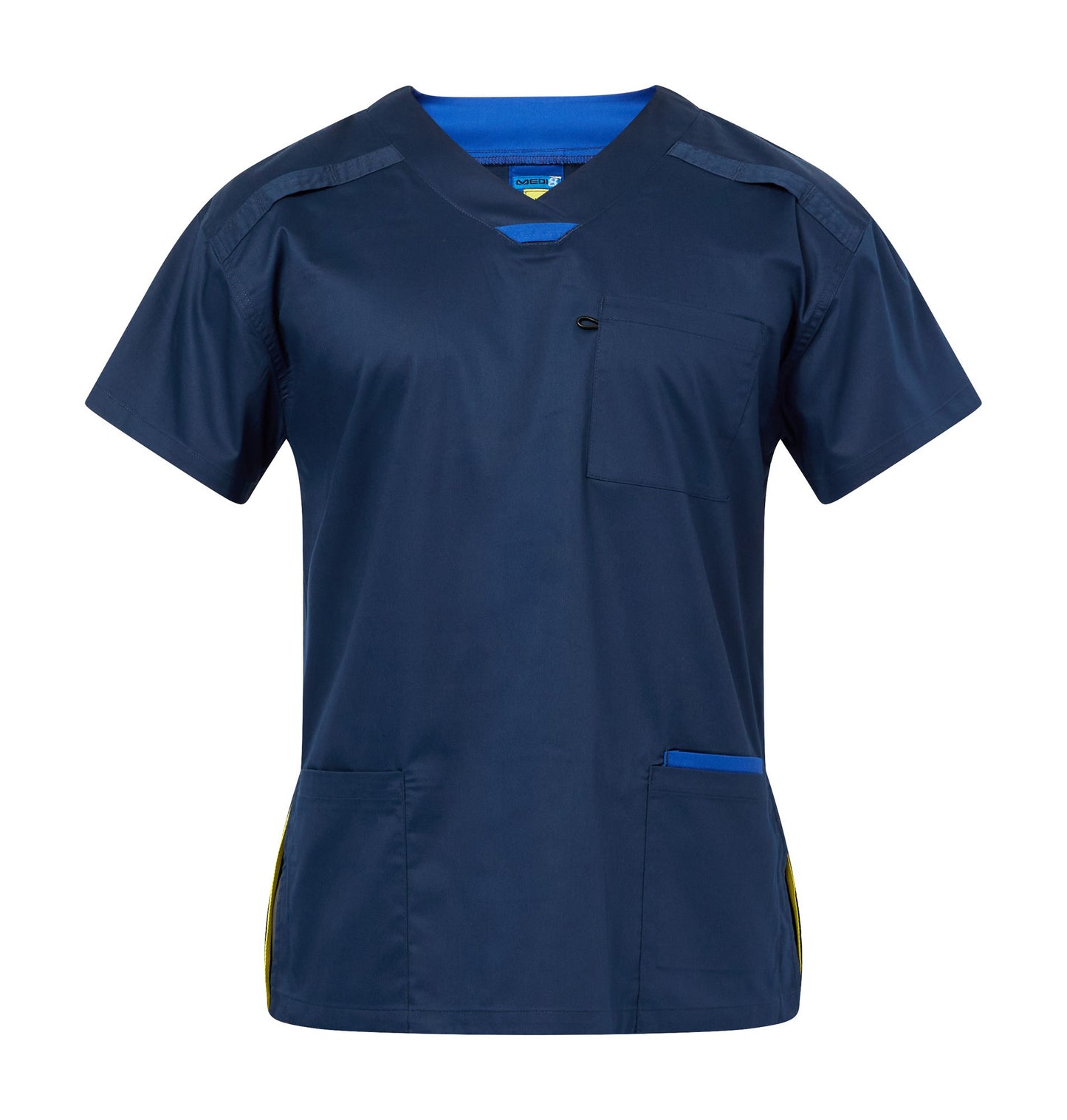 MEDI 8 UNISEX STRETCH SCRUB TOP in Navy Blue in size XS