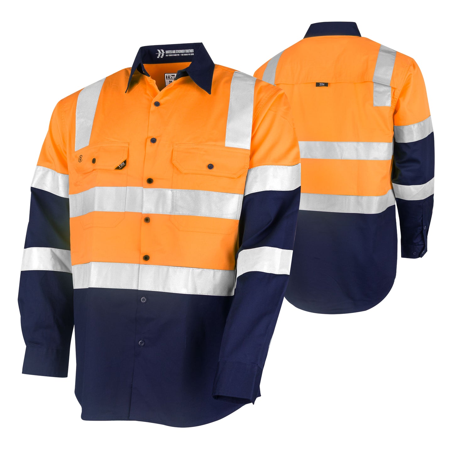 TRU WORKWEAR Lightweight Vented Hi-Vis Drill Shirt with Reflective Tape, Orange/Navy 2XL