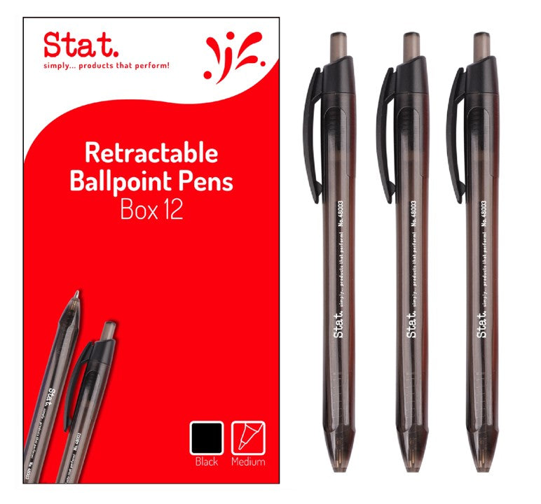 PEN STAT 1.0MM BALLPOINT RETRACTABLE MEDIUM BLACK BX12