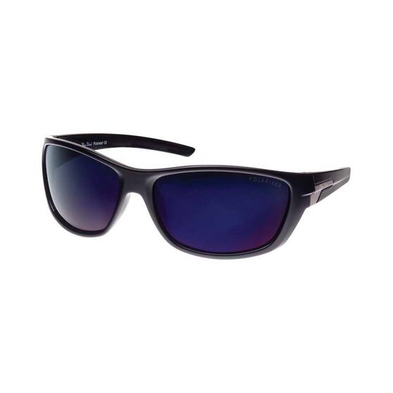 Blue Steel Men’s Polarised Sunglasses Shiny Black with Blue Mirror Lens B02-T0S6