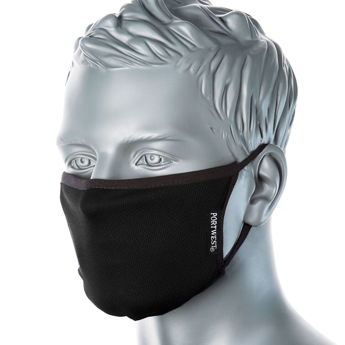 Portwest 3-Ply Anti-Microbial Mask-Black, washable up to 50 times