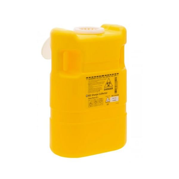 8L Sharps Container Yellow. Oval with Handle and Funnel Top