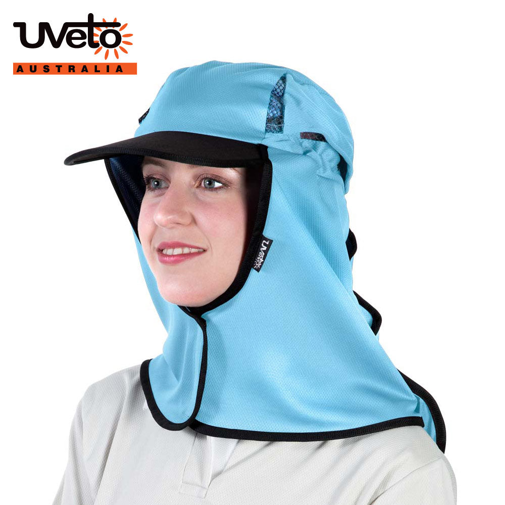 UVETO AUSTRALIA KALAHARI HAT Providing excellent protection from the sun, the Kalahari Hat features a additional neck and face coverage UPF 50+ AQUA