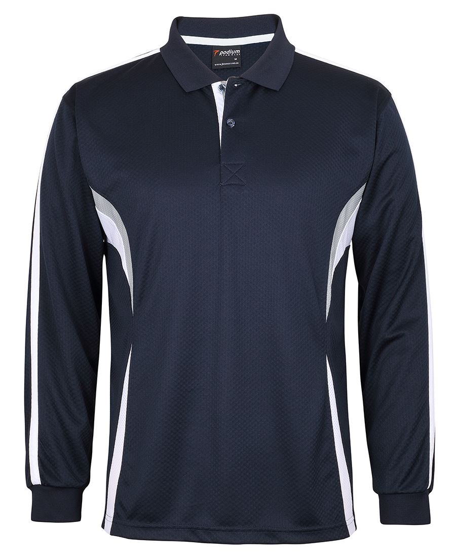 JB's PODIUM L/S COOL POLO NAVY/WHITE/GREY XL