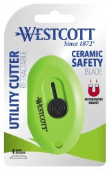 WESTCOTT CUTTER SAFETY COMPACT RETRACTABLE CERAMIC BOX CUTTER GREEN