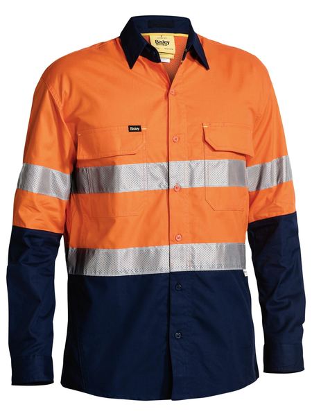 BISLEY X Airflow™ Taped Hi Vis Ripstop Shirt Orange/Navy Size 2XL
