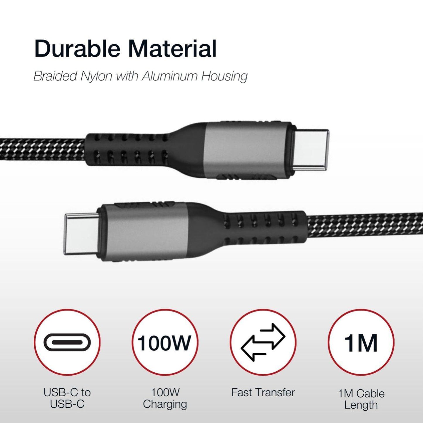 Shintaro USB-C Charge Cable 1m, Aluminium head, braid, support Max 20V5A, 100W charging, Emark IC, 480Mbps data.