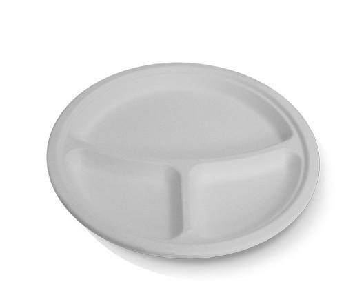 Sugarcane Round Plate 10”/3 compartment 500pc/ctn