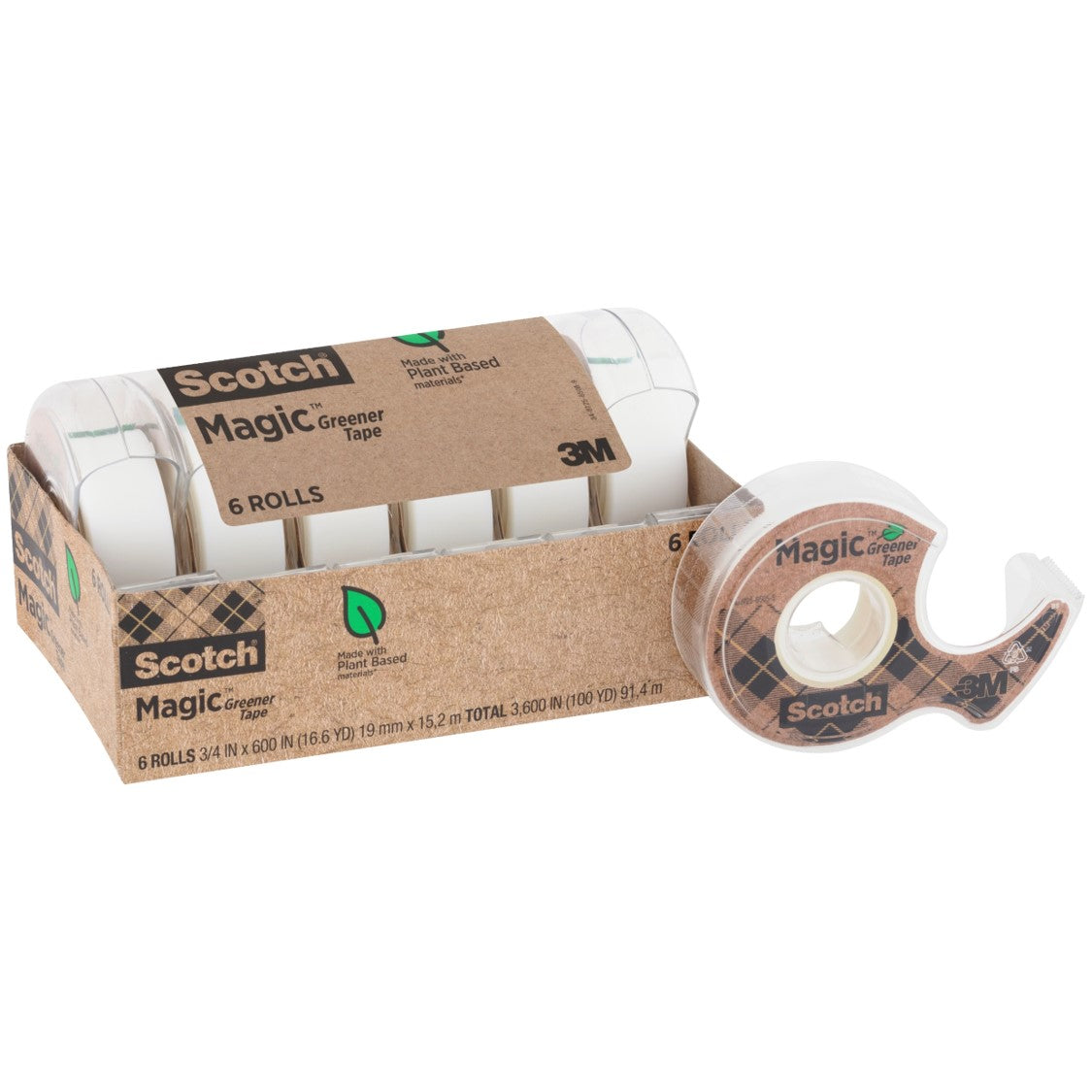 TAPE SCOTCH 6123 19MM X 15.2M GREENER DISPENSER CLEAR