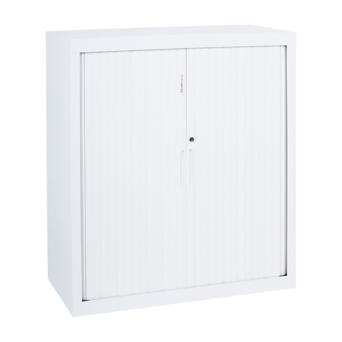 Tambour - 1020h x 1200w x 455d - supplied with 2 adjustable shelves Colour: White (Satin)