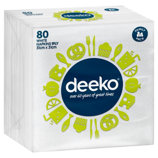 Deeko 1PLY WHITE SERVIETTES 80S