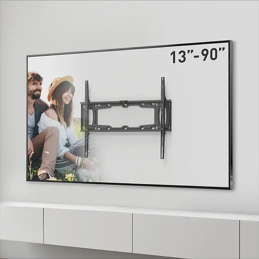 Barkan TV Wall Mount, 32 - 90 inch Fixed Flat / Curved Screen Bracket, Holds up to 60kg, Auto Lock Patented, Very Low Profile, Extra Stable, Fits LED OLED LCD