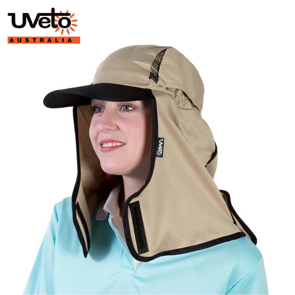 UVETO AUSTRALIA KALAHARI HAT Providing excellent protection from the sun, the Kalahari Hat features a additional neck and face coverage UPF 50+ CAMEL
