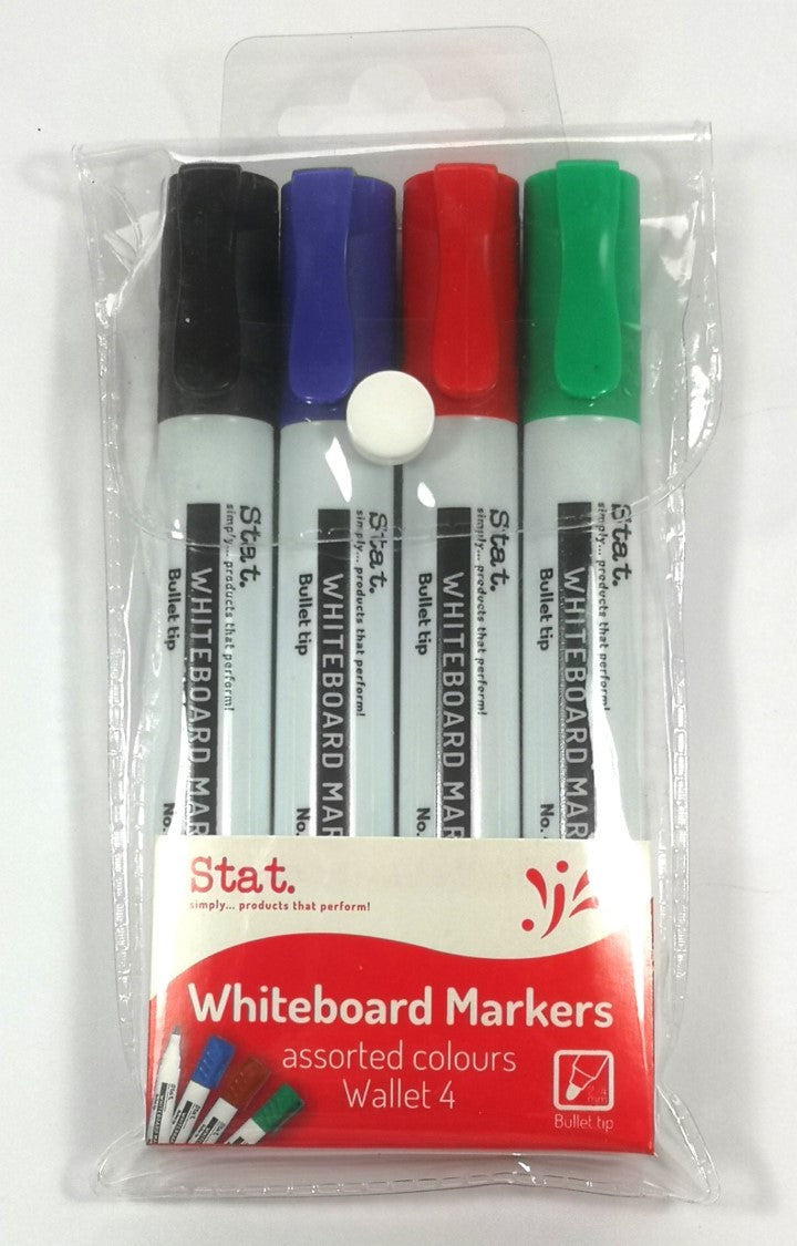 MARKER WHITEBOARD STAT 2.0MM BULLET NIB ASST WLT4 RED, BLACK, BLUE, GREEN