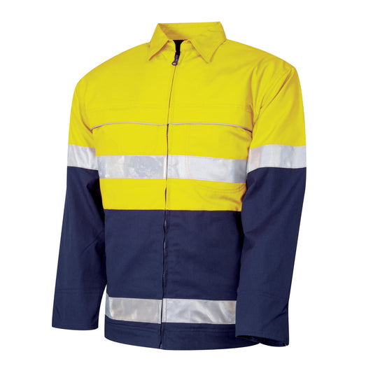 Tru Workwear; 270GSM Cotton Canvas Jacket; Reflective Tape; Yellow/Navy; XL