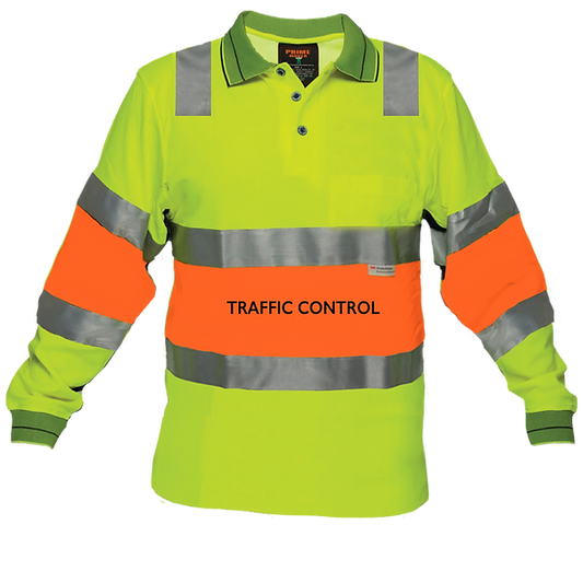 Hi Vis Cotton Backed Traffic control shirt 2T Biomotion Tape Y/O XL