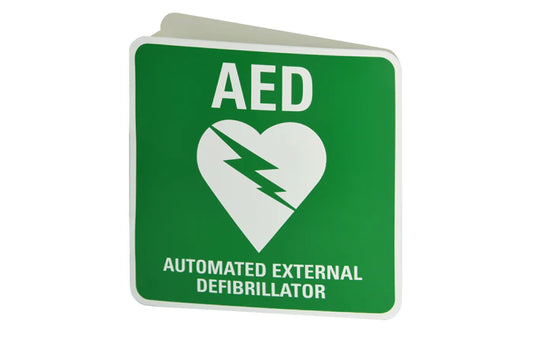 Fast Aid AED Wall Sign Angle Bracket ARC approved 225 x 225mm (each face). Especially good for use in corridors.