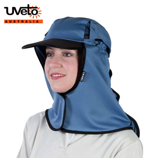 UVETO AUSTRALIA KALAHARI HAT Providing excellent protection from the sun, the Kalahari Hat features a additional neck and face coverage UPF 50+ ATLANTIC BLUE