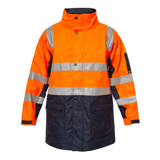 WORKCRAFT HI VIS REFLECTIVE RAIN JACKET ORANGE NAVY 6XL