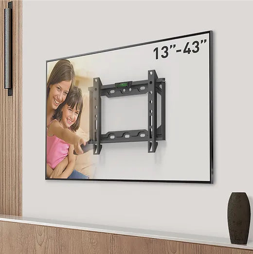 Barkan TV Wall Mount, 13 - 43 inch Fixed Flat / Curved Screen Bracket, Holds up to 40kg, Auto Lock Patented, Very Low Profile, Fits LED OLED LCD