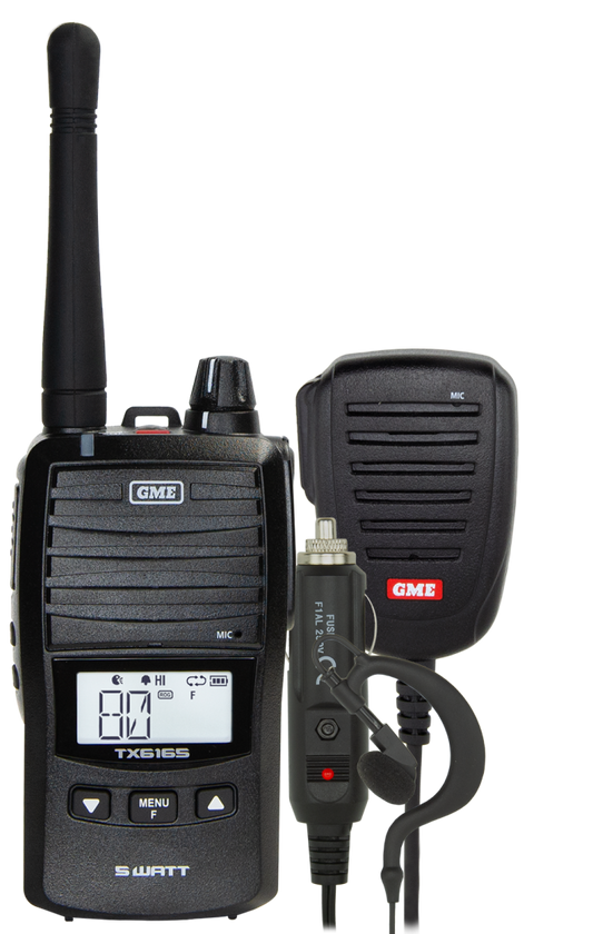 GME 5/1 Watt UHF CB Handheld Radio including Accessories Black
