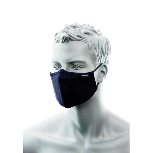 PORTWEST 3-Ply Anti-Microbial Fabric Face Mask with Nose Band NAVY