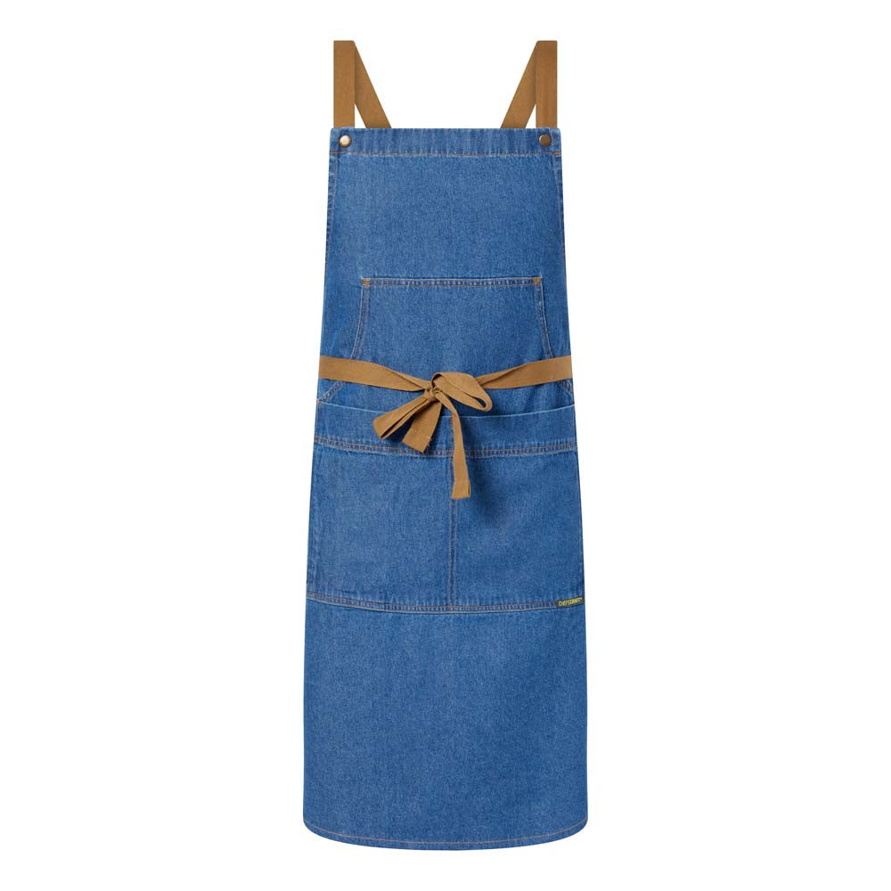DENIM BIB APRON WITH POCKET BLEACHED