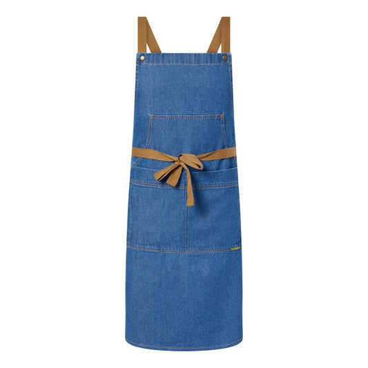 DENIM BIB APRON WITH POCKET BLEACHED