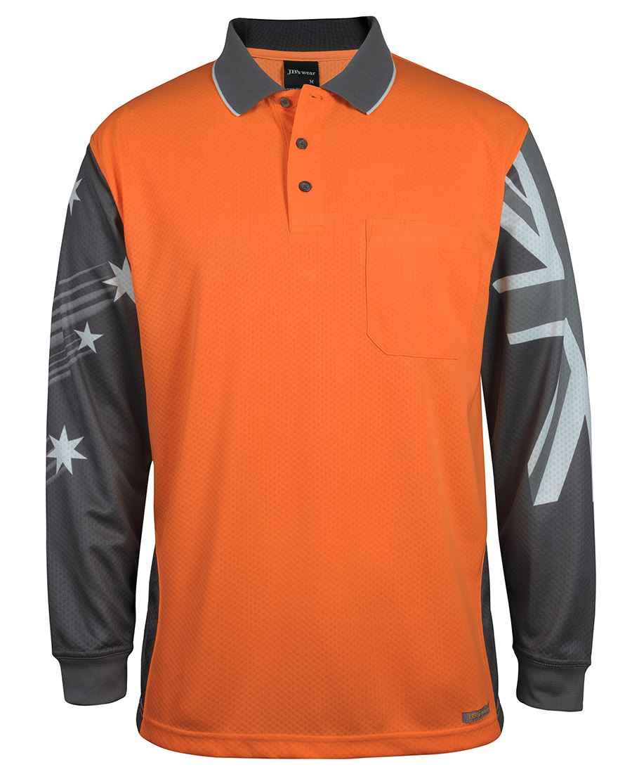 JB's HV L/S SOUTHERN CROSS POLO ORANGE/CHARCOAL SMALL