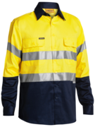 BISLEY TAPED HI VIS DRILL SHIRT YELLOW/NAVY 2X LARGE