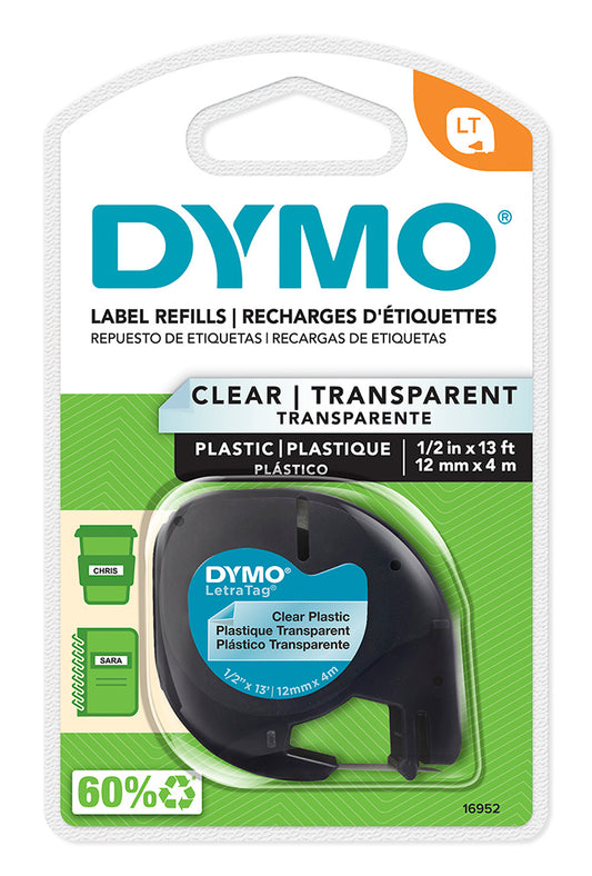 LABEL TAPE DYMO LETRA-TAG PLASTIC CLEAR