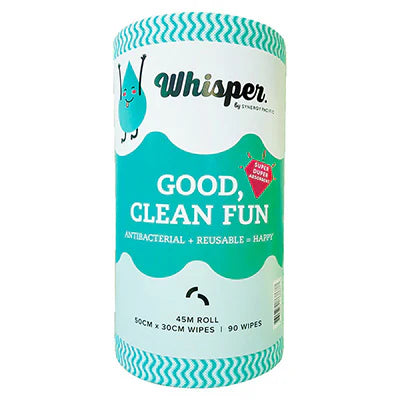 Whisper Super Absorbent Anti Bacterial Cleaning Wipes - Green Roll, 90 wipes