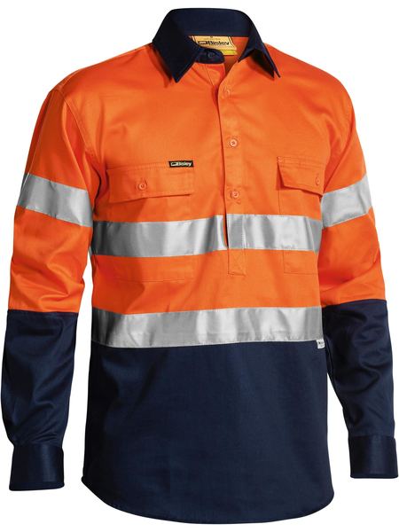 Bisley TAPED HI VIS CLOSED FRONT DRILL SHIRT O/N L