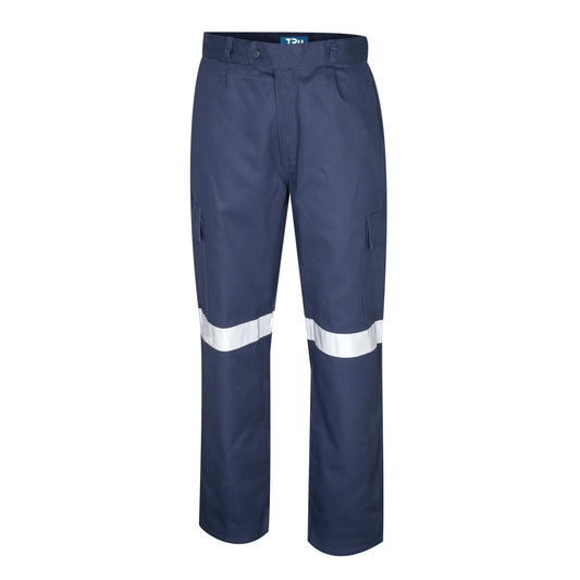Tru Workwear Heavy Weight Cotton Drill Cargo Trousers with 3M Reflective Tape NAV-117S
