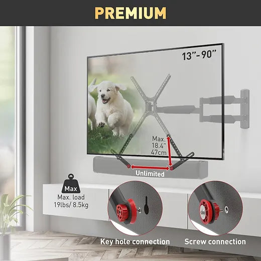 Barkan Universal Soundbar Mount, Adjustable Bracket for Mounting Above or Under the TV, Sizes 13 - 80 inch, Fits Most of Sound Bars Up to 6.5kg, Easy Assembly