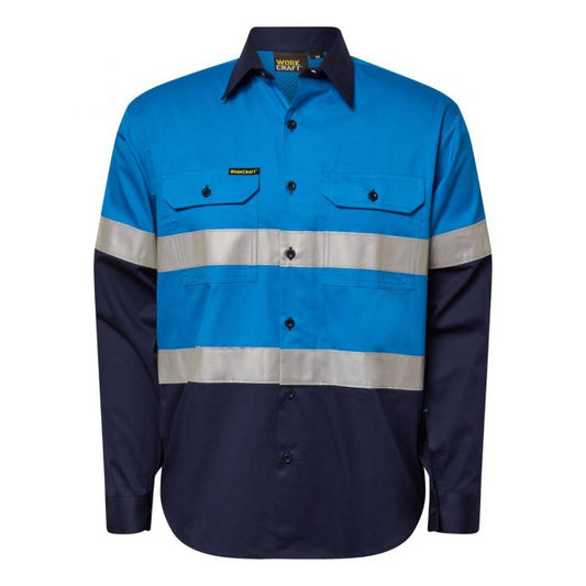NCC - LIGHTWEIGHT TWO TONE LONG SLEEVE VENTED COTTON DRILL SHIRT WITH CSR REFLECTIVE TAPE - 2X LARGE