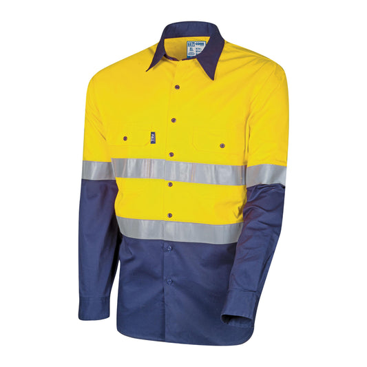 Tru Workwear; Lightweight Vented Hi-Vis Drill Shirt TRuVis Tape Yellow/Navy XXL