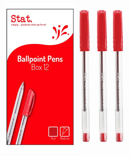PEN STAT 1.0MM BALLPOINT MEDIUM RED BX12