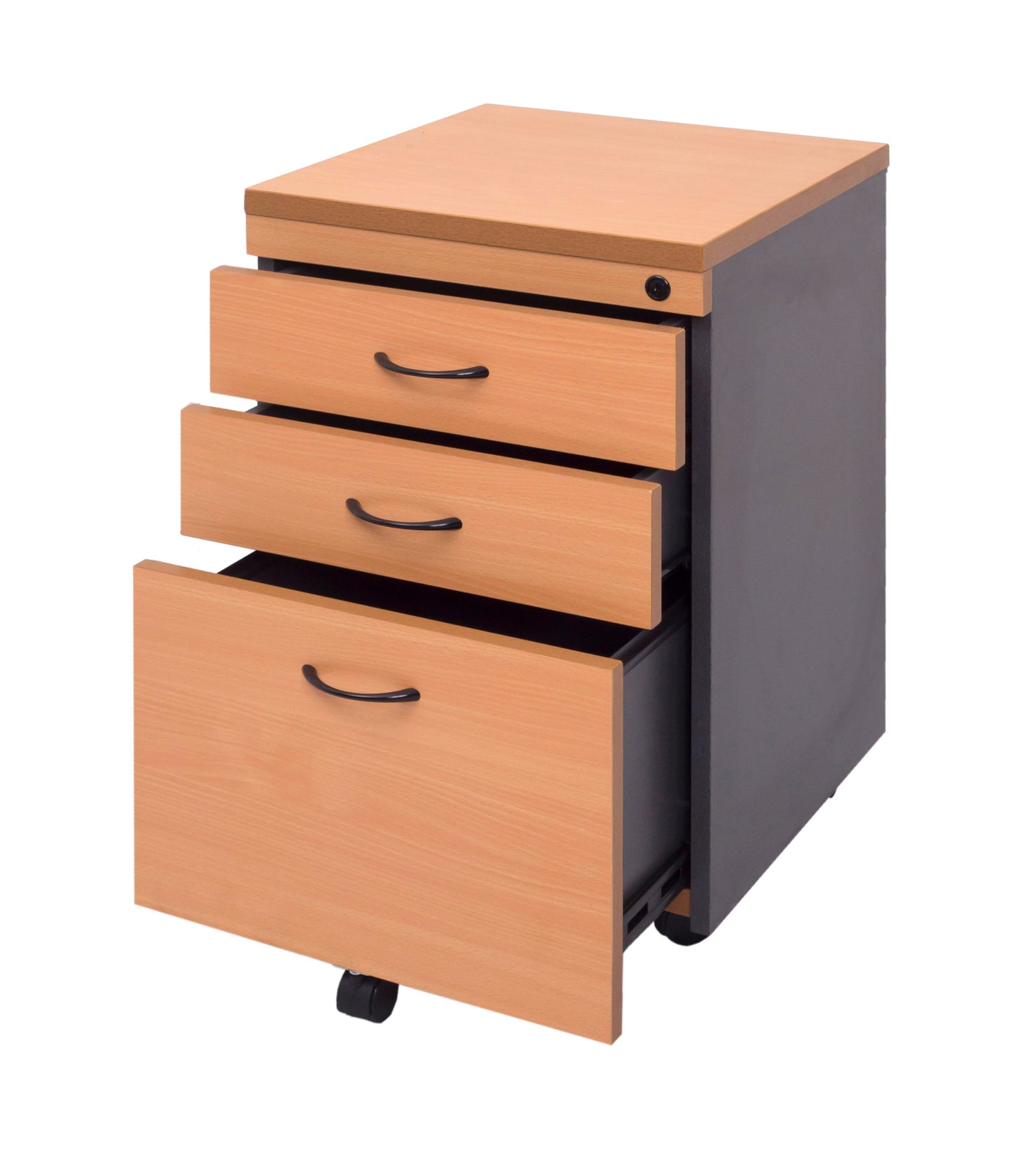 Rapid Worker Mobile Pedestal Mobile Pedestal - 2 Personal Drawers + 1 File Drawer 
Beech Melamine and Ironstone, 465mm W x 447mm D x 690mm H