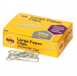 PAPER CLIPS MARBIG 33MM LARGE ROUND CHROME PK100 X 10