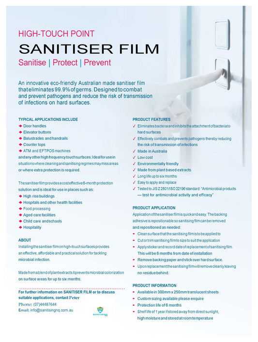 SELF-ADHESIVE SANITISING FILM 300X250MM SHEET