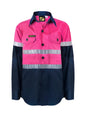 Workcraft KIDS LIGHTWEIGHT HI VIS LONG SLEEVE REFLECTIVE COTTON DRILL SHIRT Pink/Navy Size 6